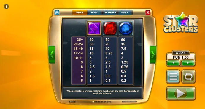 Star Clusters paytable